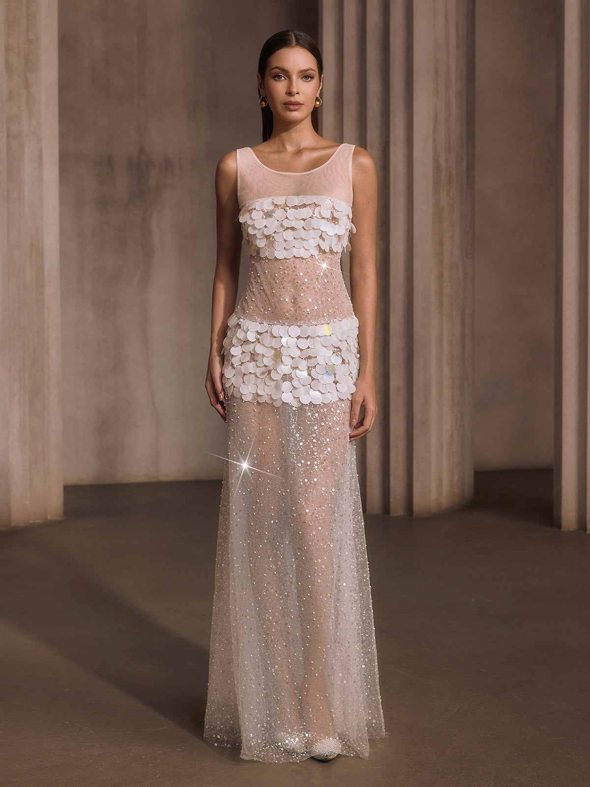 Relyxyn Pearl Sequin Mesh Maxi Dress - Image 3