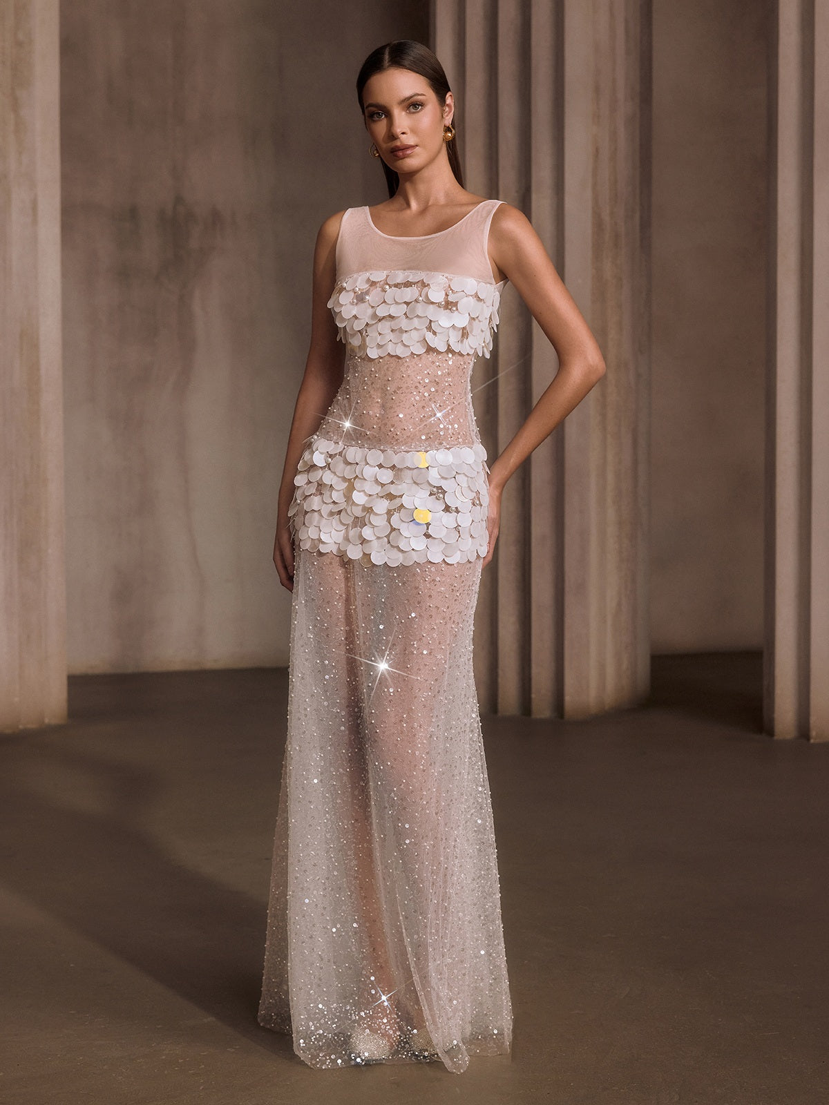 Relyxyn Pearl Sequin Mesh Maxi Dress - Image 4