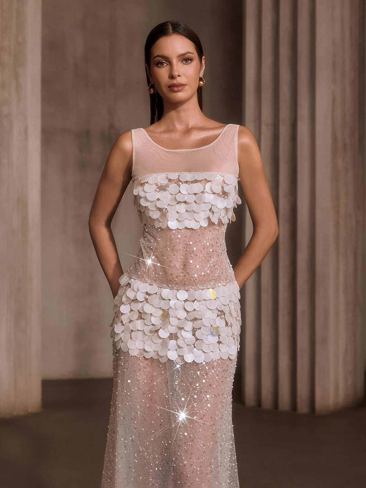 Relyxyn Pearl Sequin Mesh Maxi Dress - Image 5