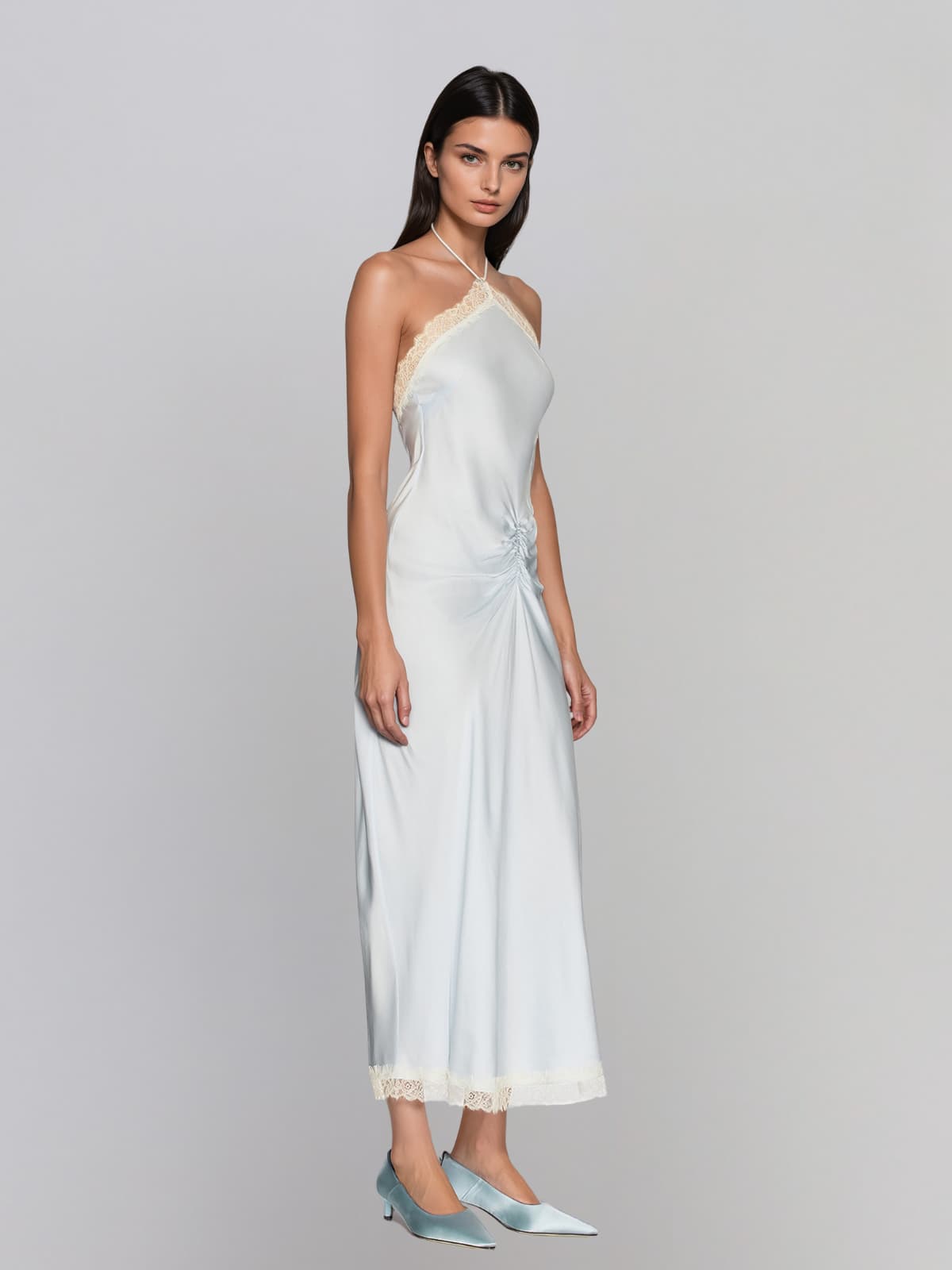 Ryndral Halterneck Lace Ruched Maxi Dress - Image 2