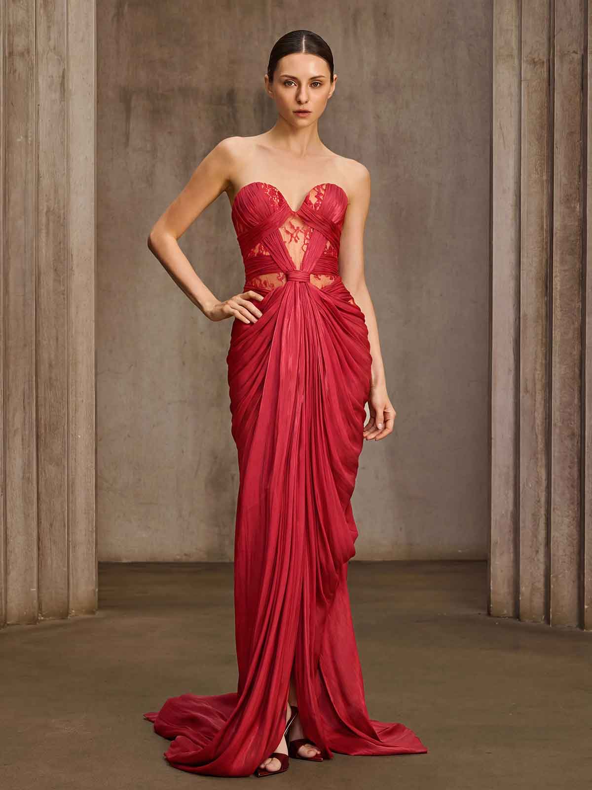Savelion Strapless Draped Maxi Dress