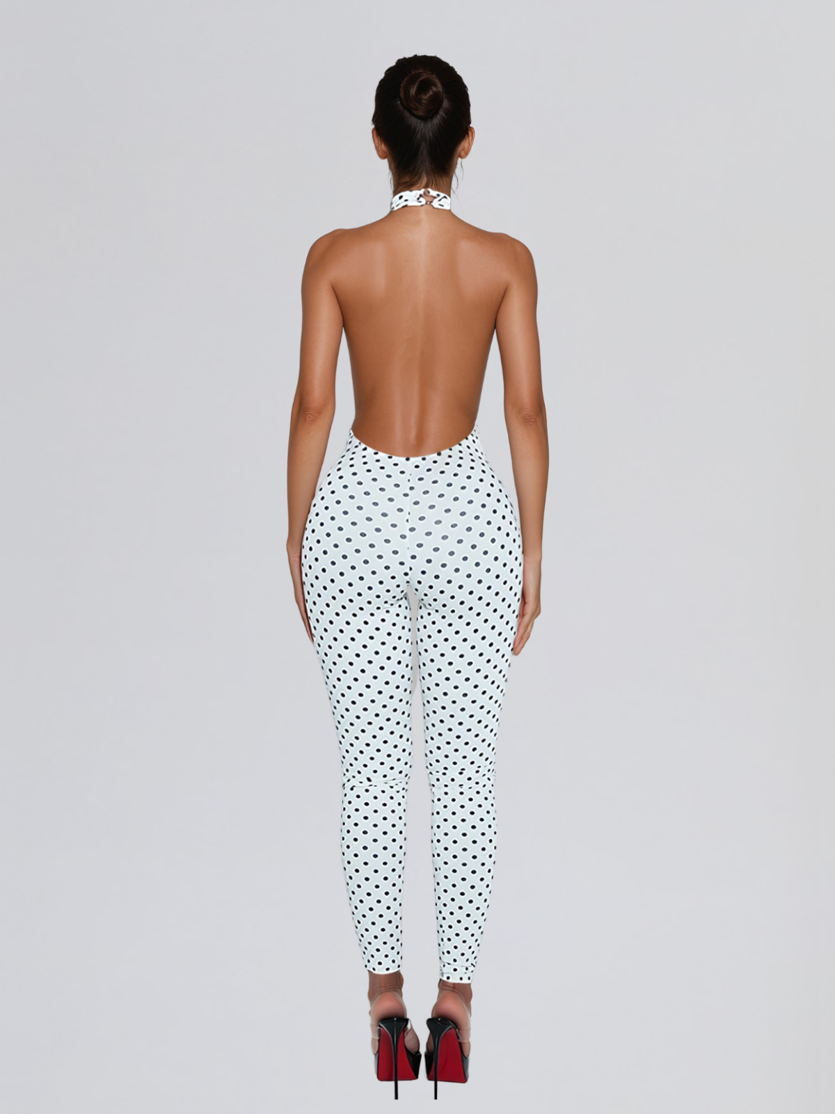 Selvaron Halterneck Dot Cutout Jumpsuit In White - Image 4