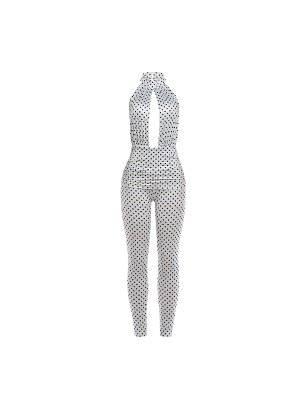 Selvaron Halterneck Dot Cutout Jumpsuit In White - Image 5