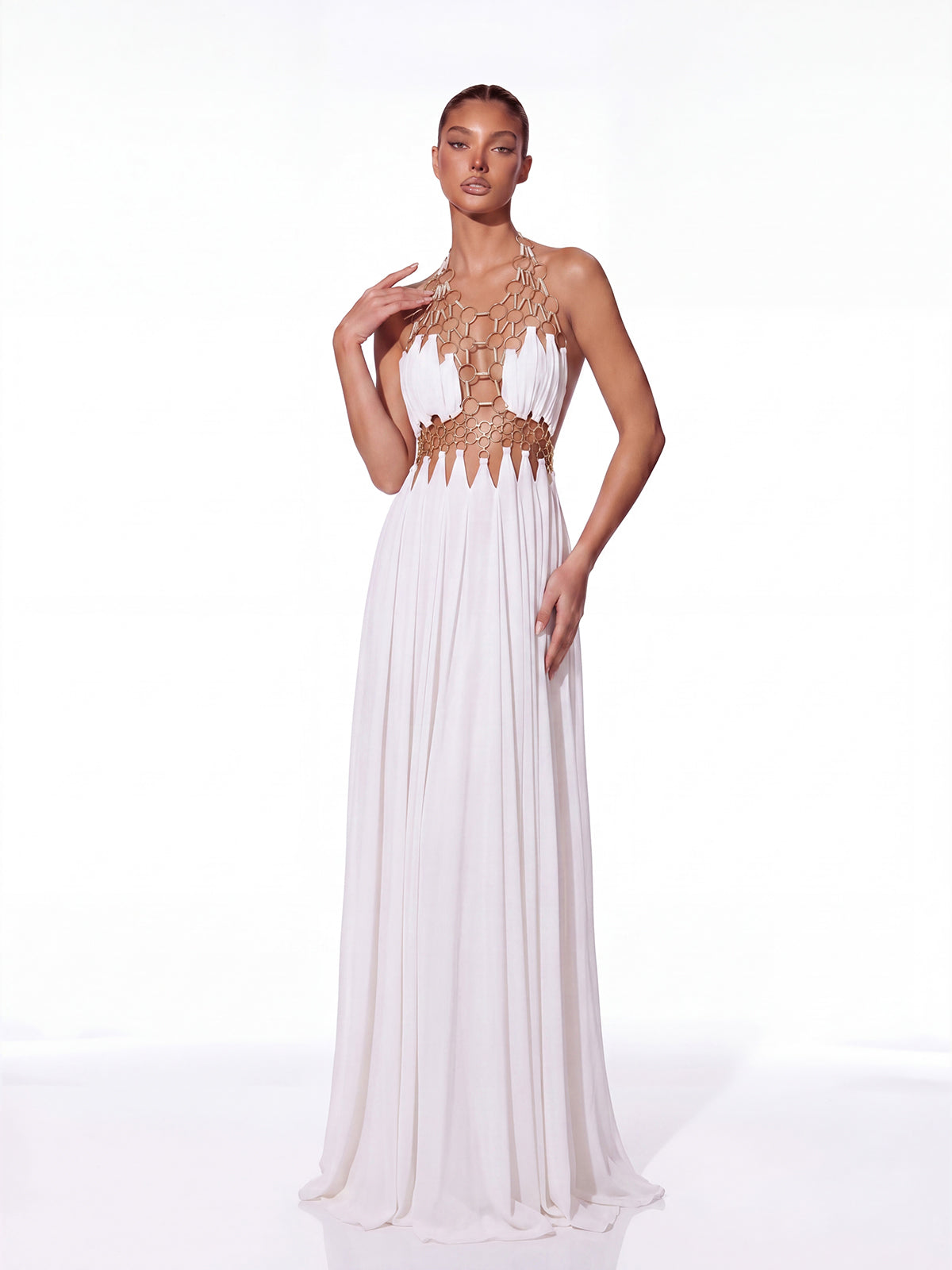 Sevionx Backless Cutout Maxi Dress In White