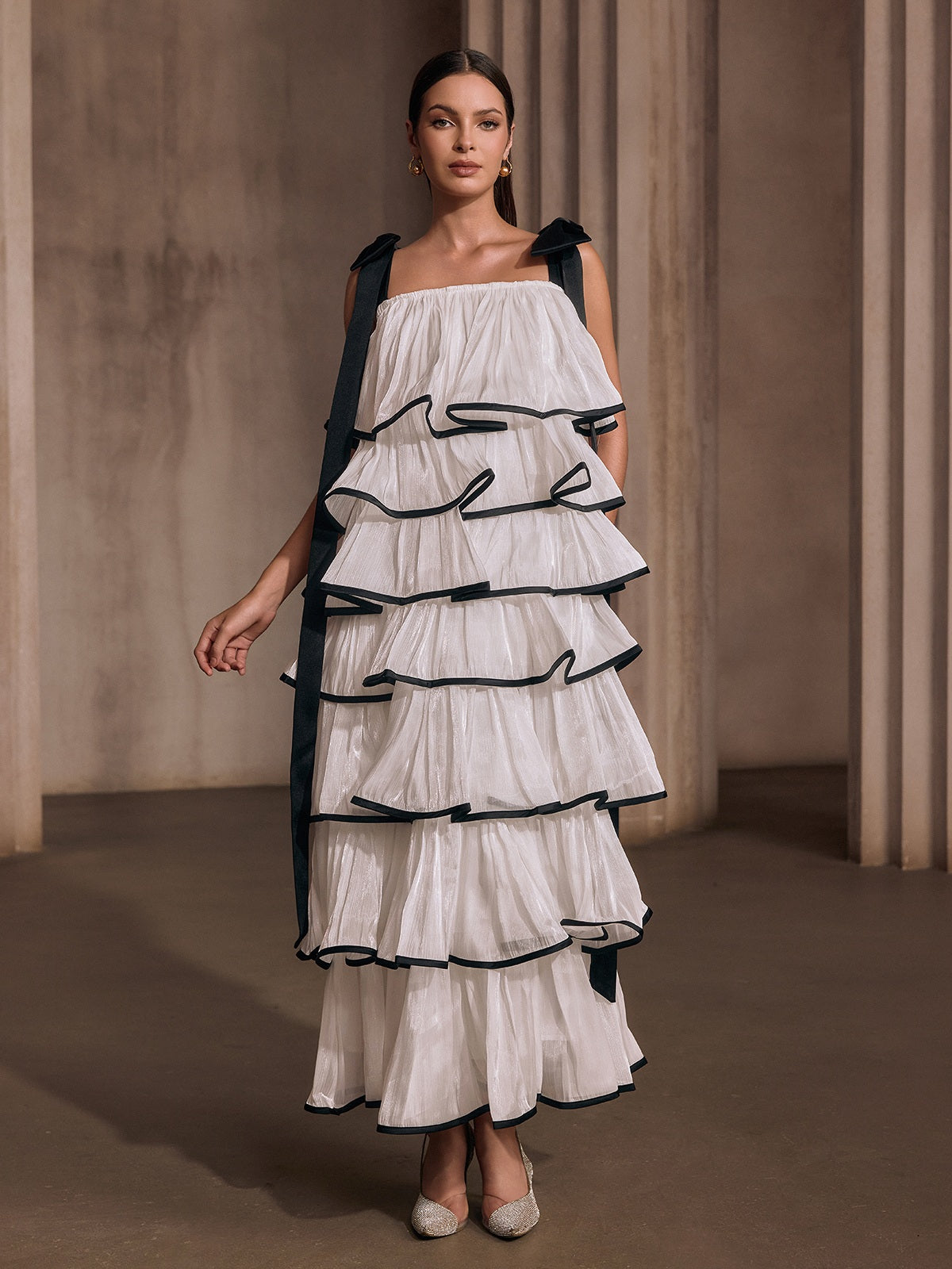 Tavixor Strapless Ruffle Tiered Maxi Dress