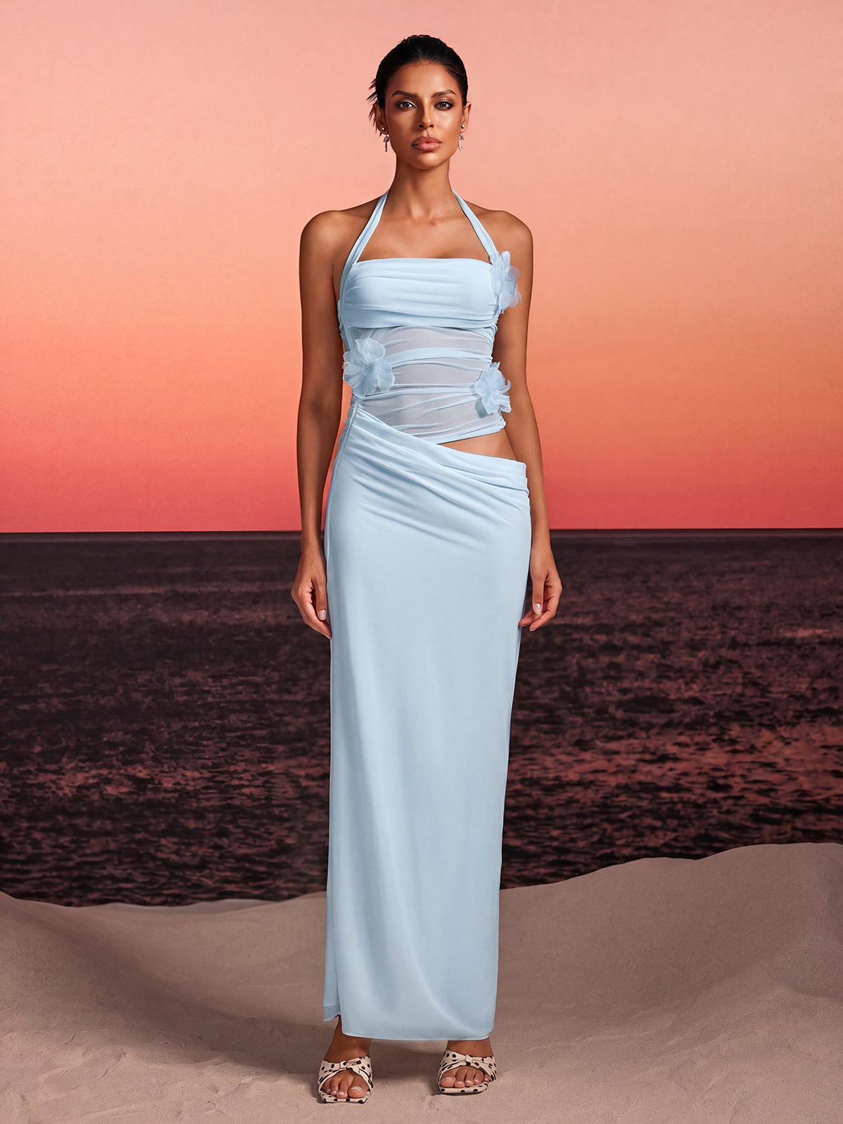 Torinex Halterneck Flower Maxi Dress In Sky - Image 2