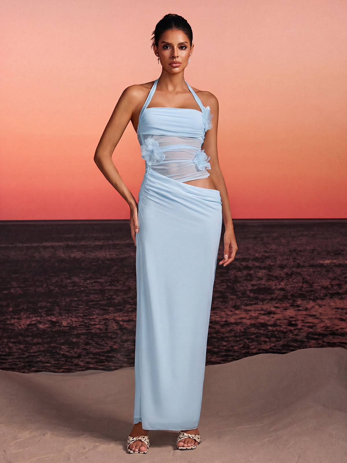 Torinex Halterneck Flower Maxi Dress In Sky - Image 3