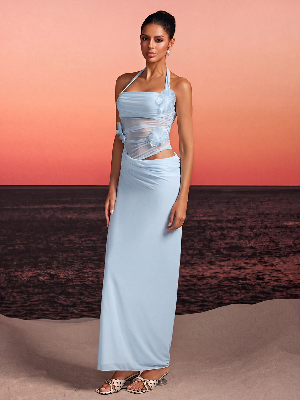 Torinex Halterneck Flower Maxi Dress In Sky - Image 4