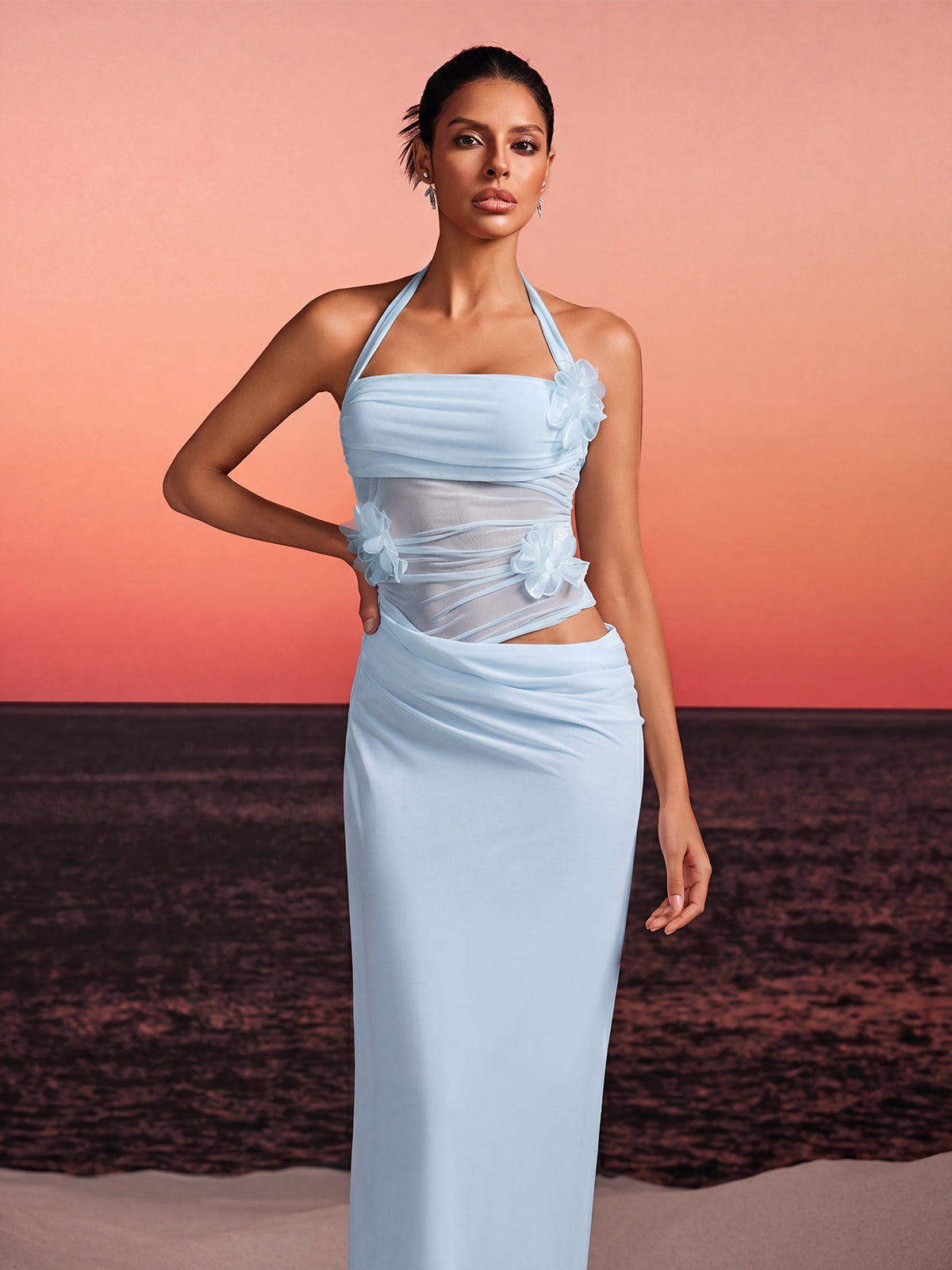 Torinex Halterneck Flower Maxi Dress In Sky - Image 5