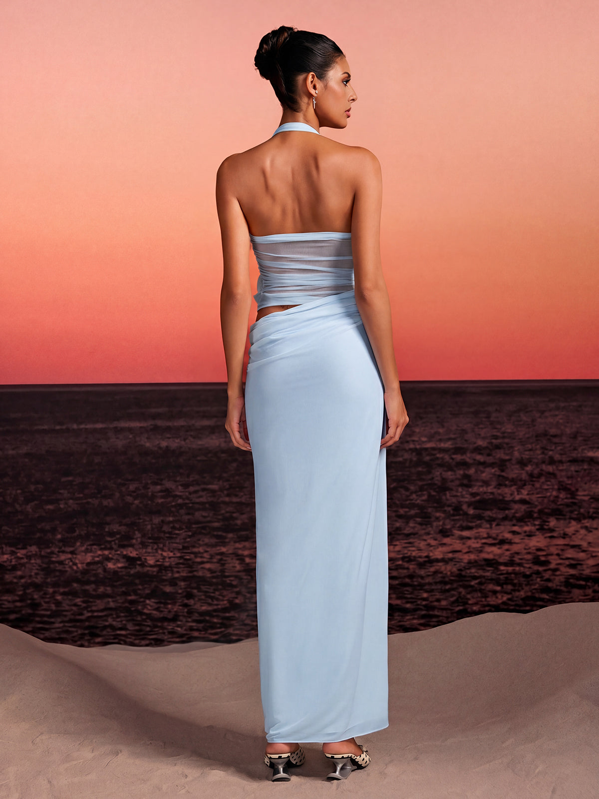 Torinex Halterneck Flower Maxi Dress In Sky - Image 6