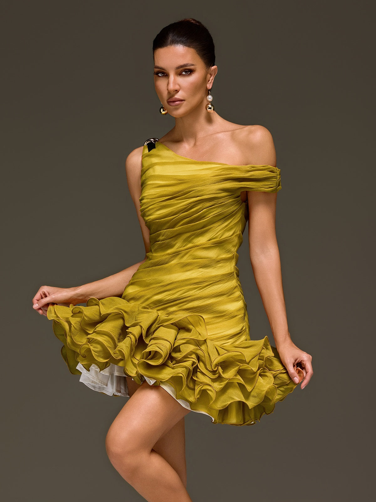 Toryrin One Shoulder Ruffle Mini Dress