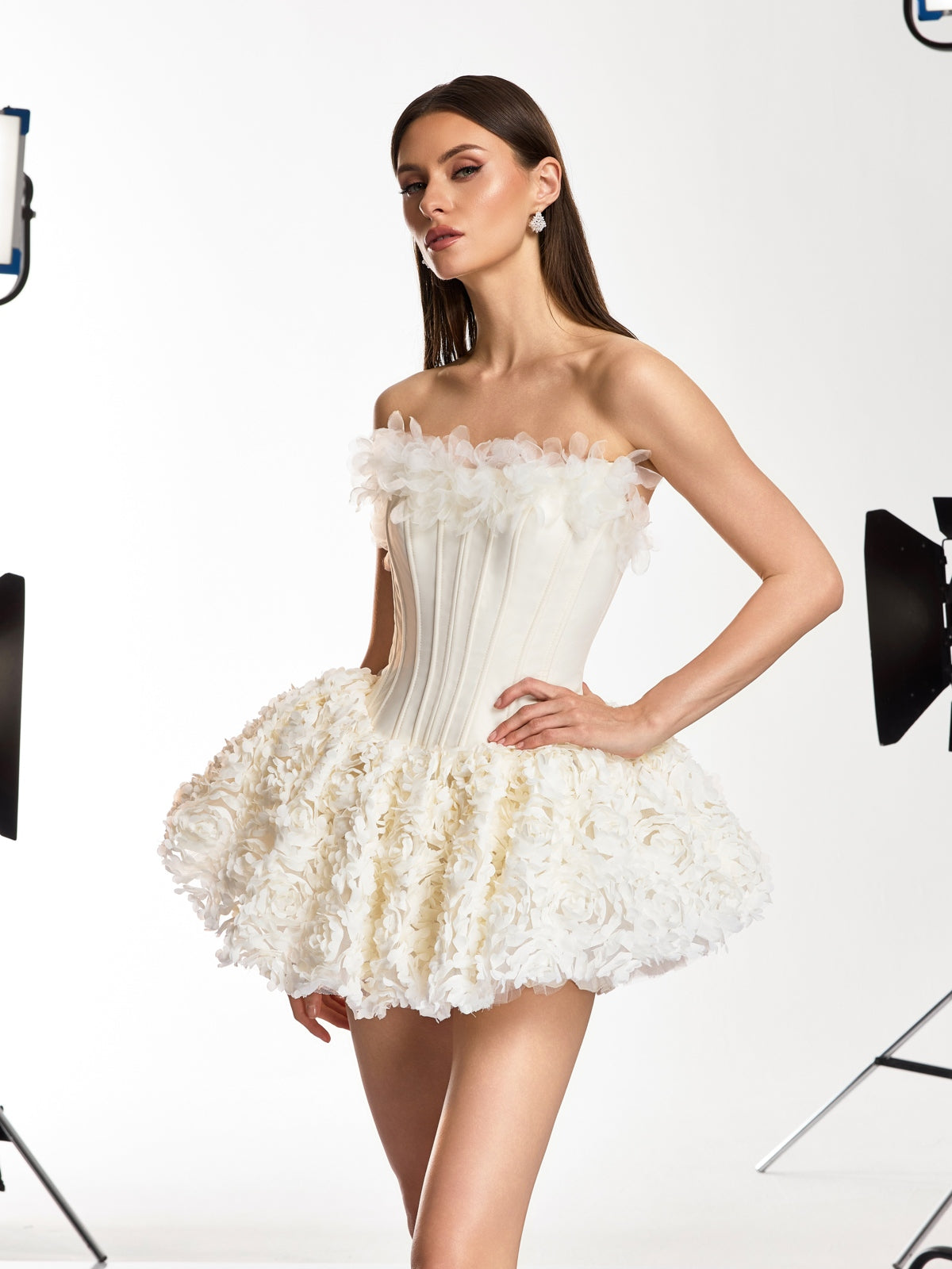 Ulthar Strapless Flower Mini Dress In Apricot - Image 5