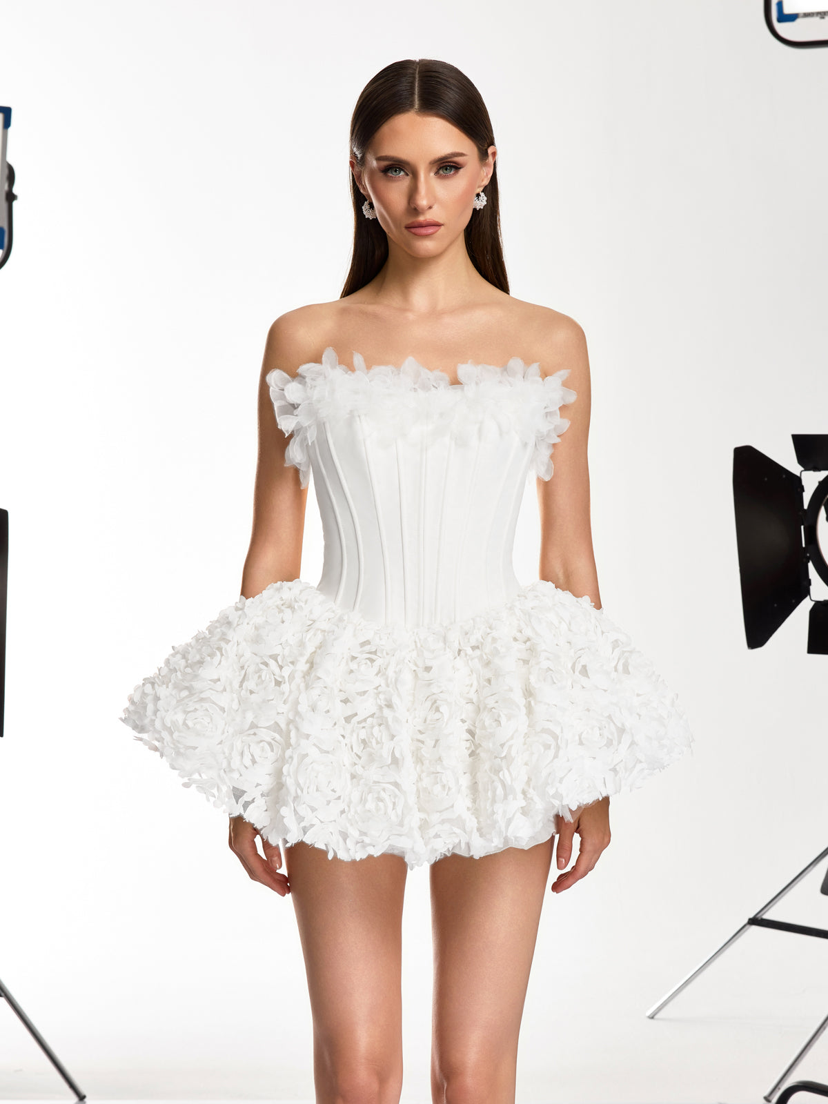 Ulthar Strapless Flower Mini Dress In White - Image 3