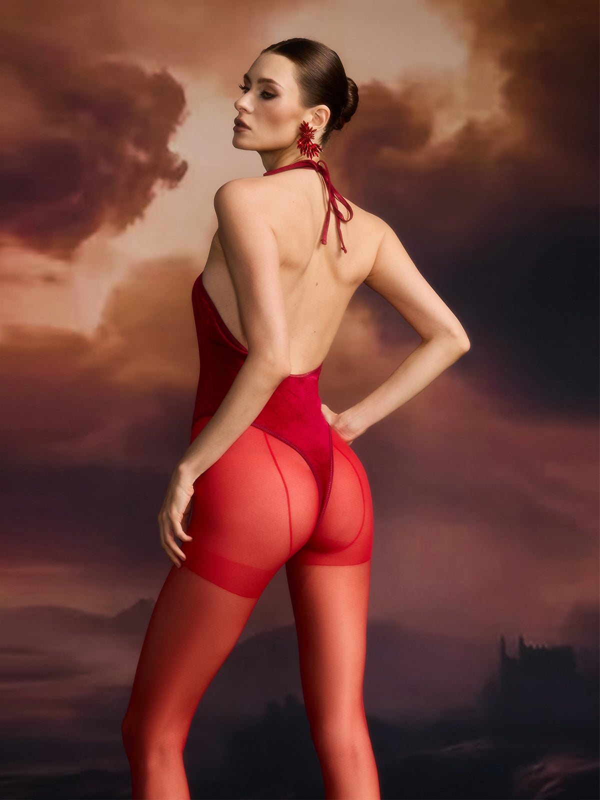 Vaelrith Halterneck Heart Velvet Bodysuit - Image 6