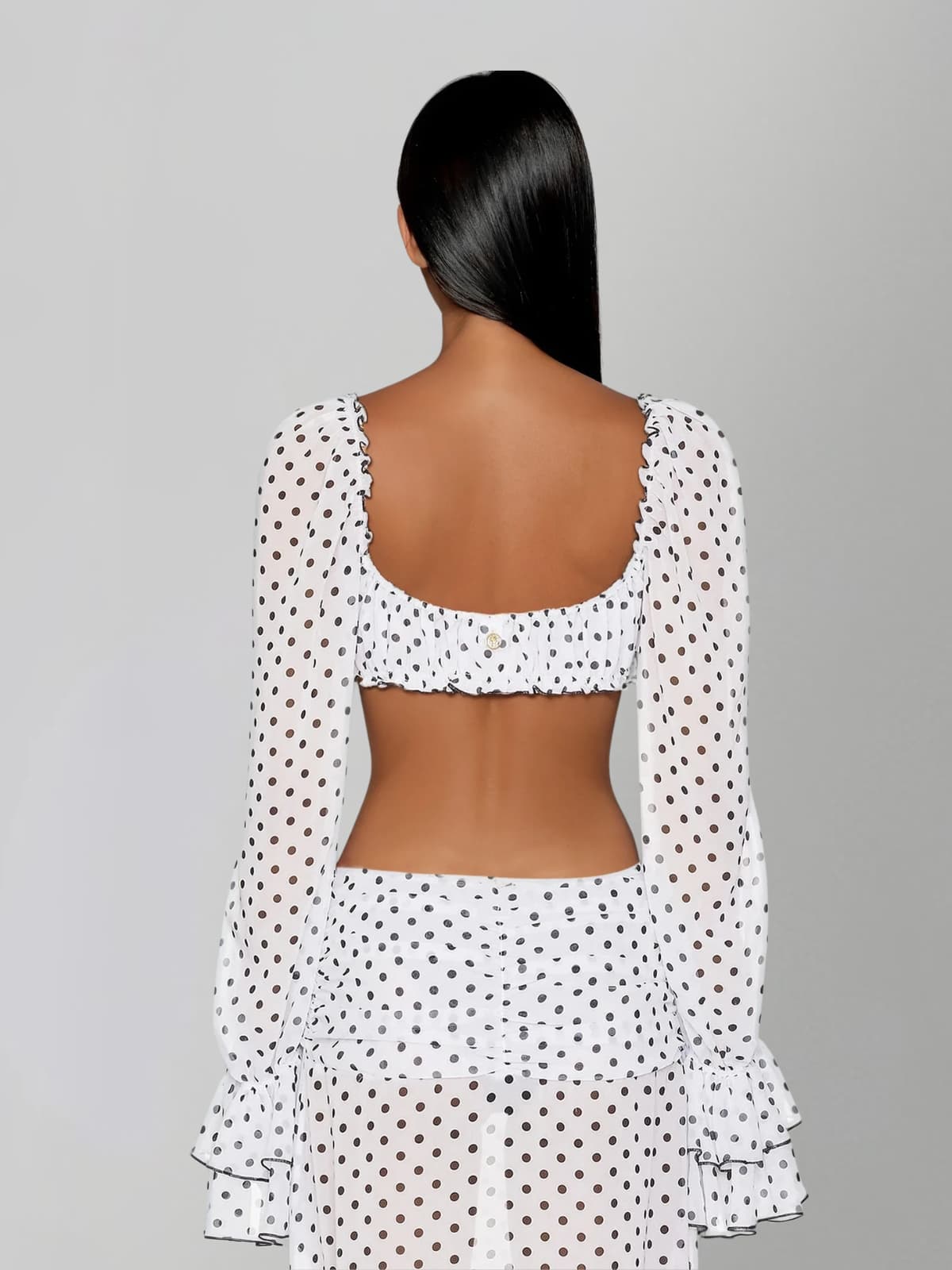 Velqis Ruffle Sleeve Dot Split Skirt Set - Image 4