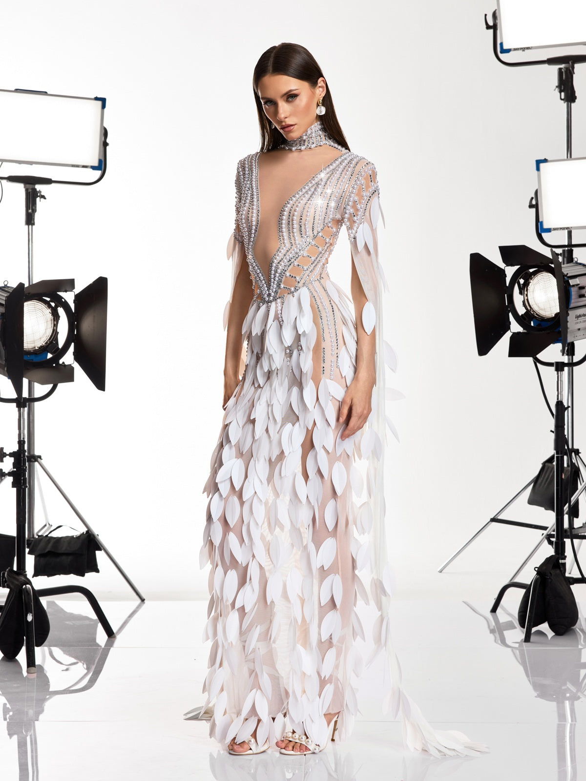 Velune Cape Sleeve Leaf Embellished Maxi Dress - Image 4