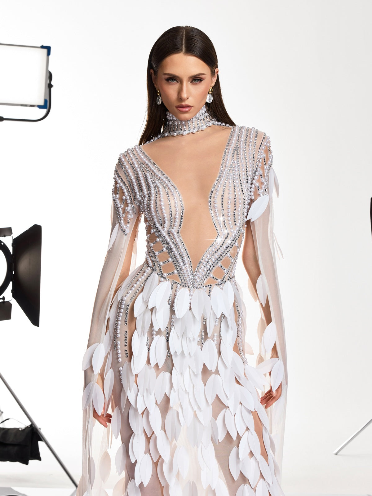 Velune Cape Sleeve Leaf Embellished Maxi Dress - Image 5