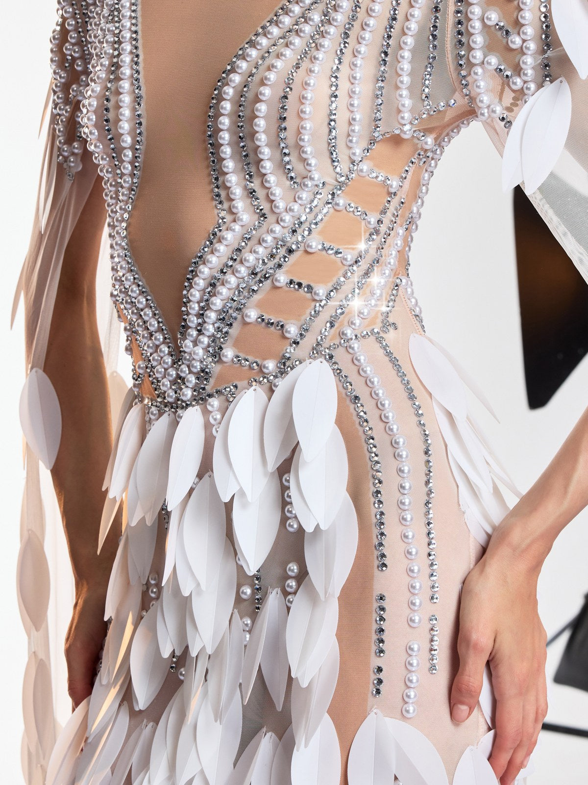 Velune Cape Sleeve Leaf Embellished Maxi Dress - Image 7