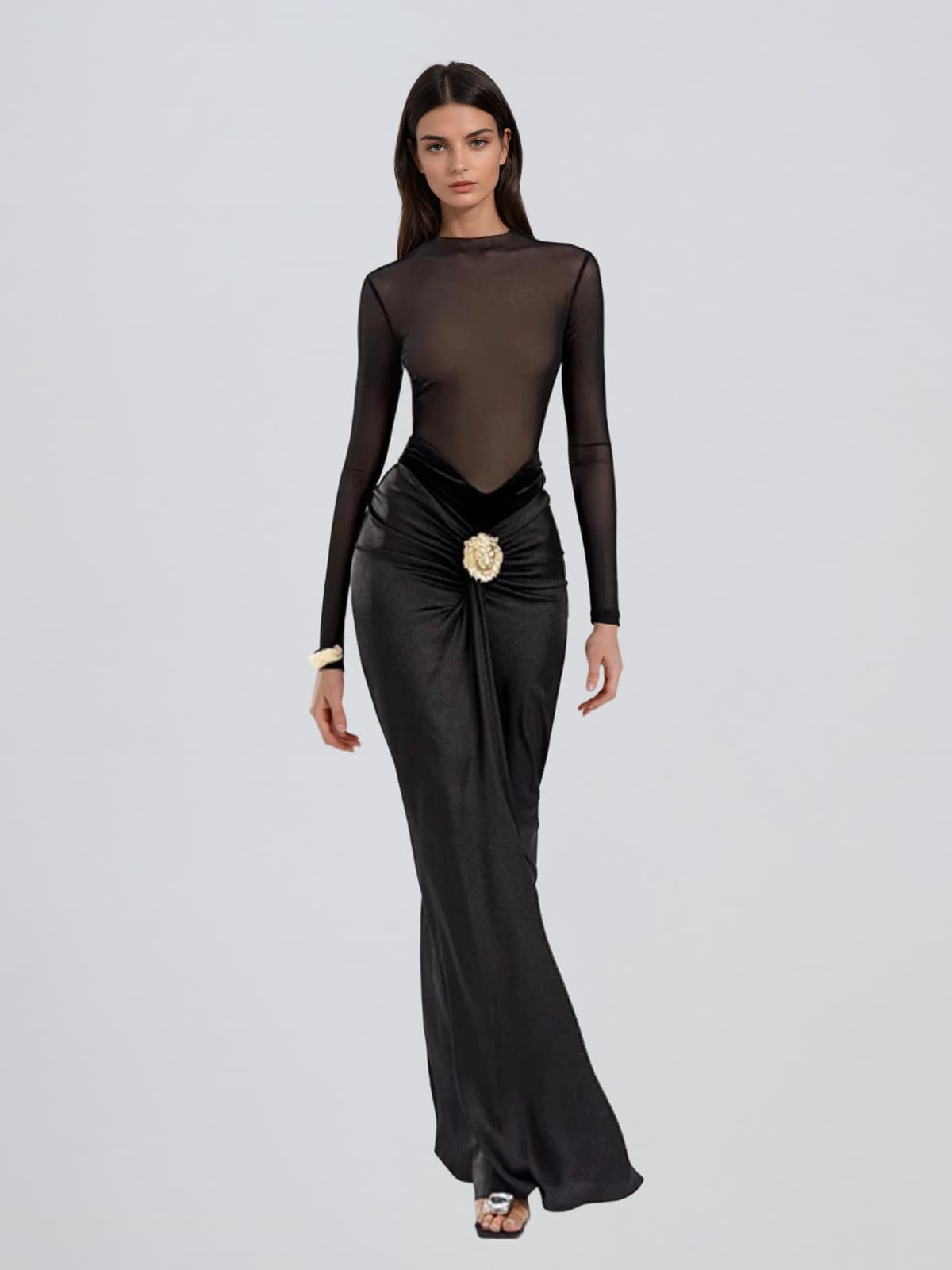 Wavelion Mesh Satin Maxi Dress