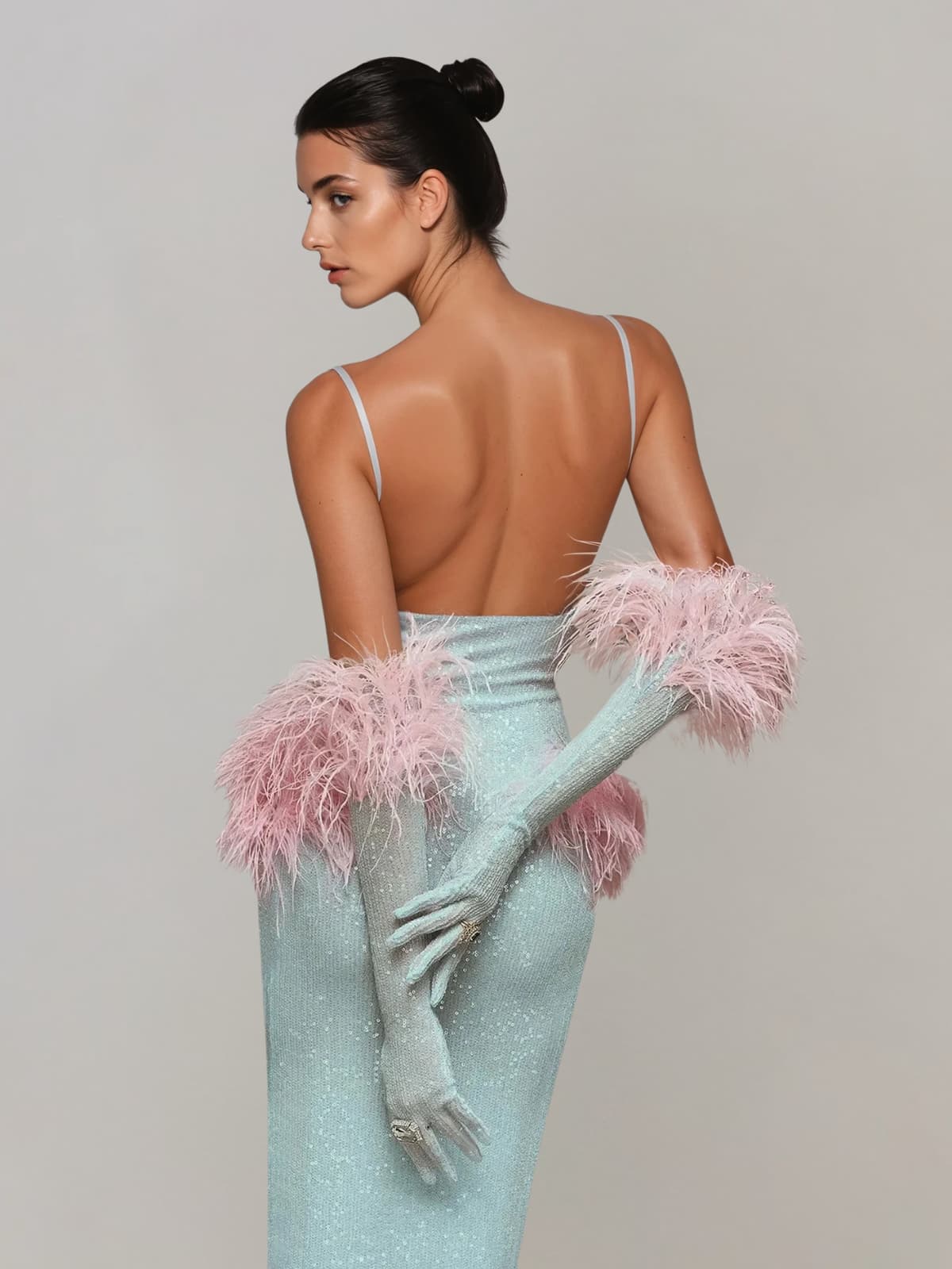 Wesnor Spaghetti Feather Sequin Maxi Dress - Image 4