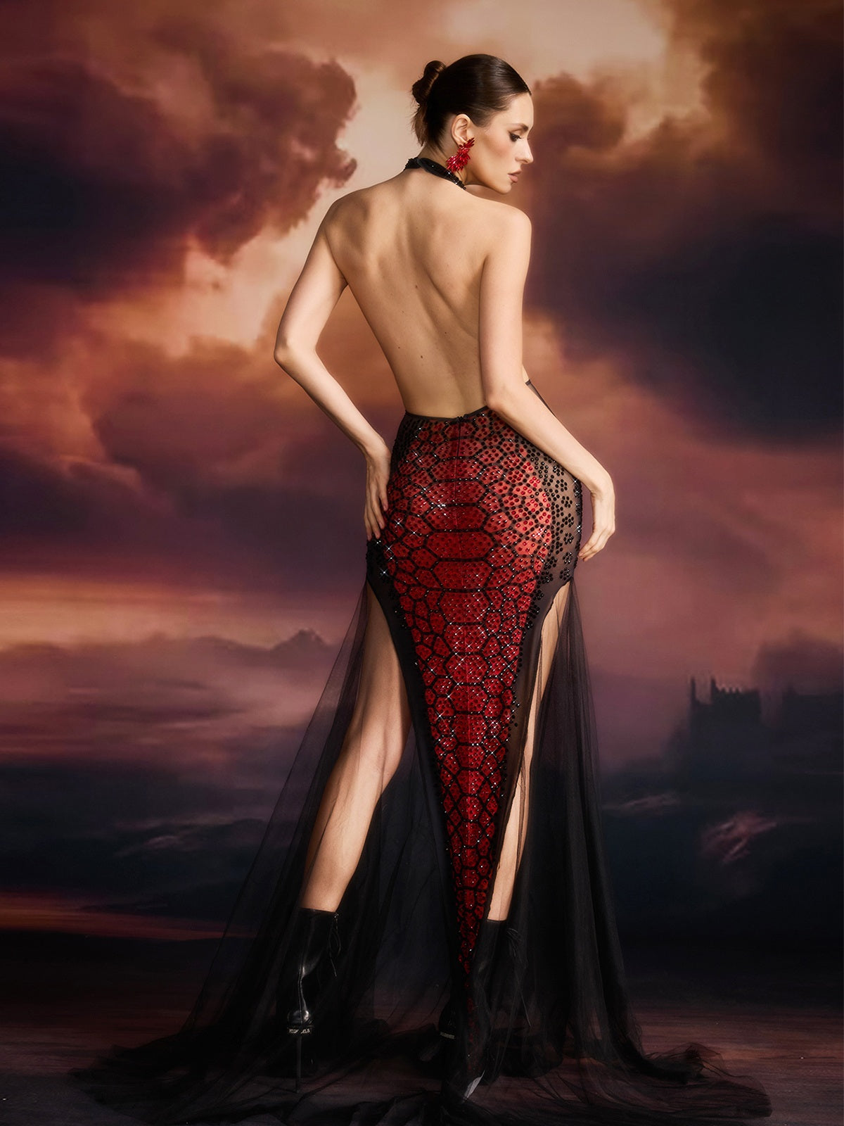 Wyndoric Halterneck Rhinestone Printed Maxi Dress - Image 6