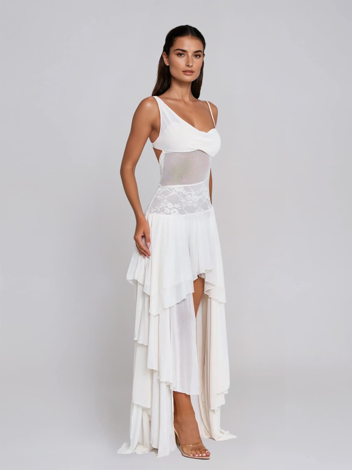 Wynexa Backless High Low Mesh Maxi Dress - Image 3