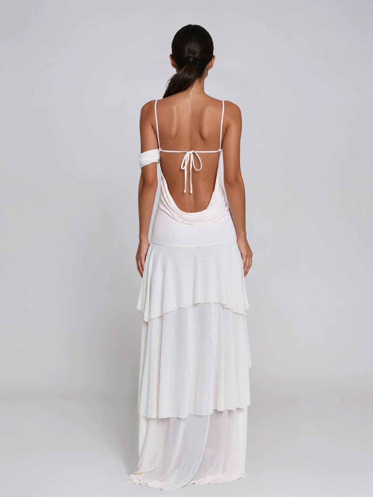 Wynexa Backless High Low Mesh Maxi Dress - Image 4