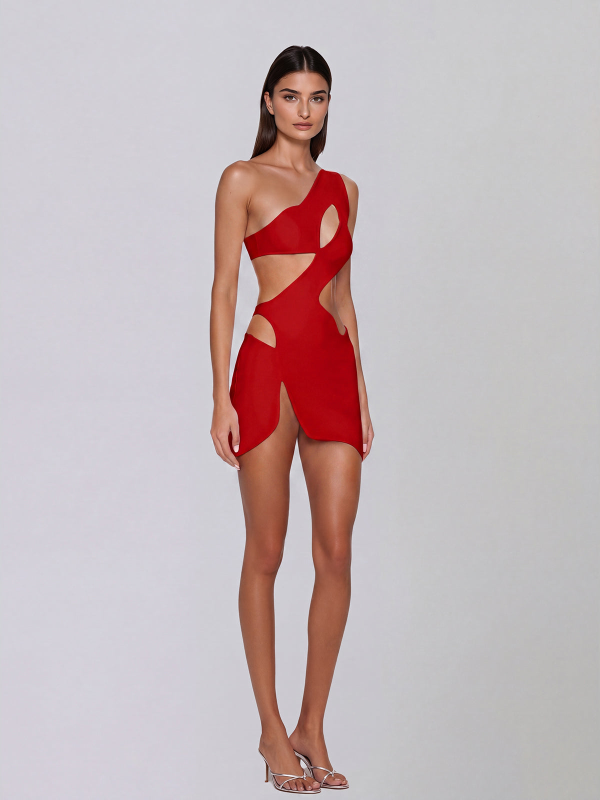 Xelyra One Shoulder Cutout Mini Dress In Red
