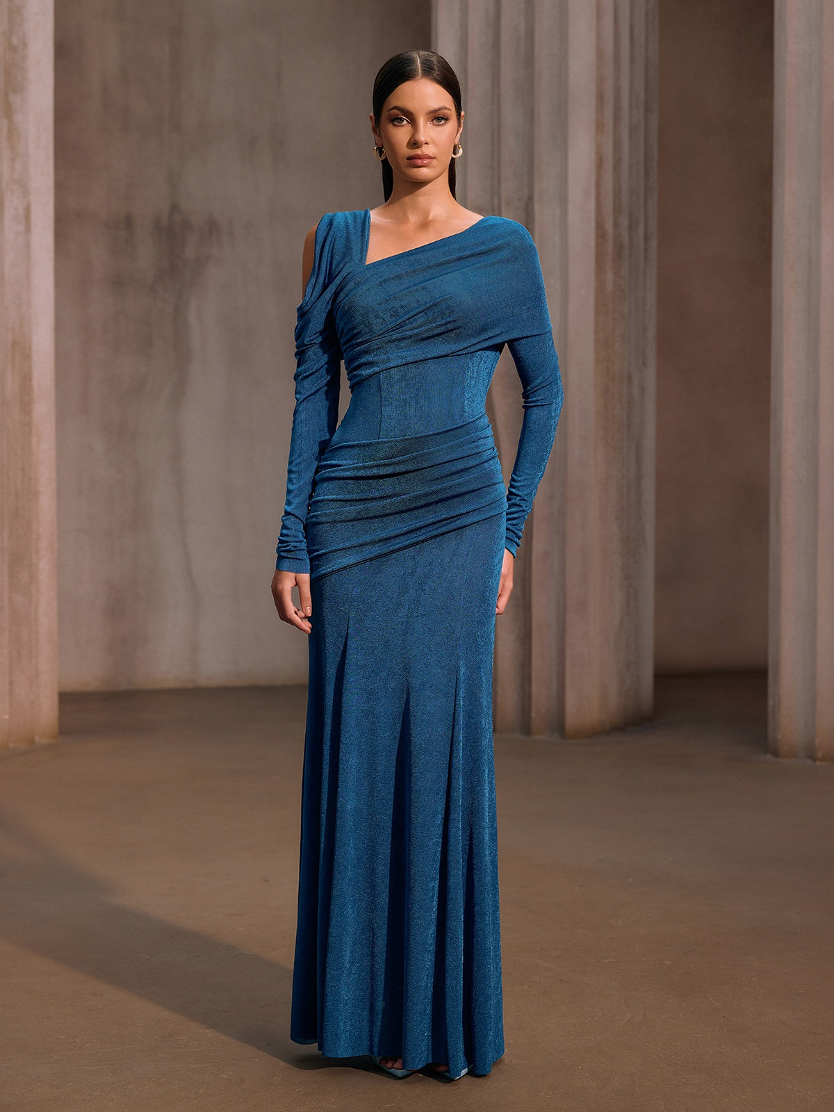 Xelyxan One Shoulder Ruched Maxi Dress