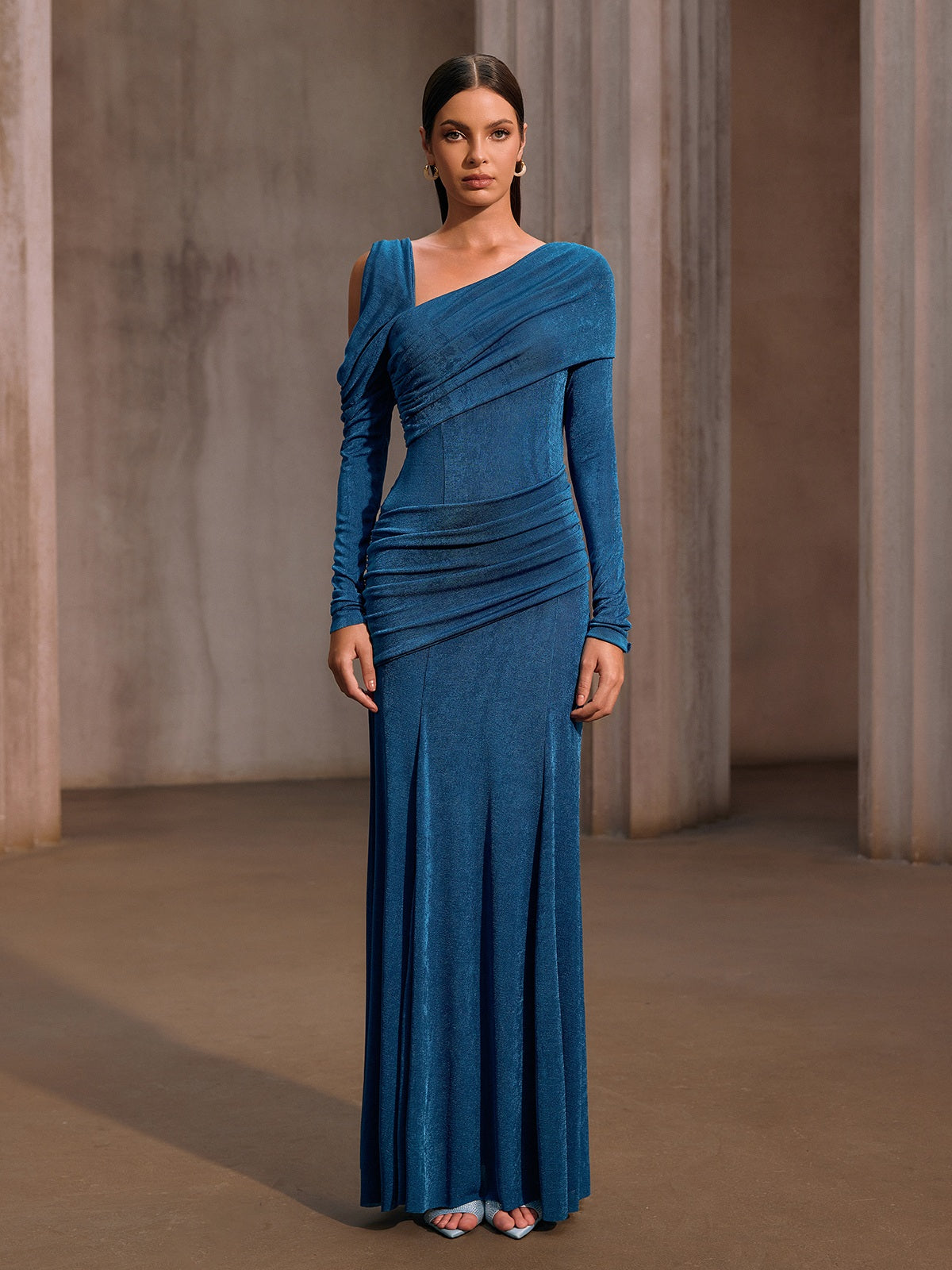 Xelyxan One Shoulder Ruched Maxi Dress - Image 4