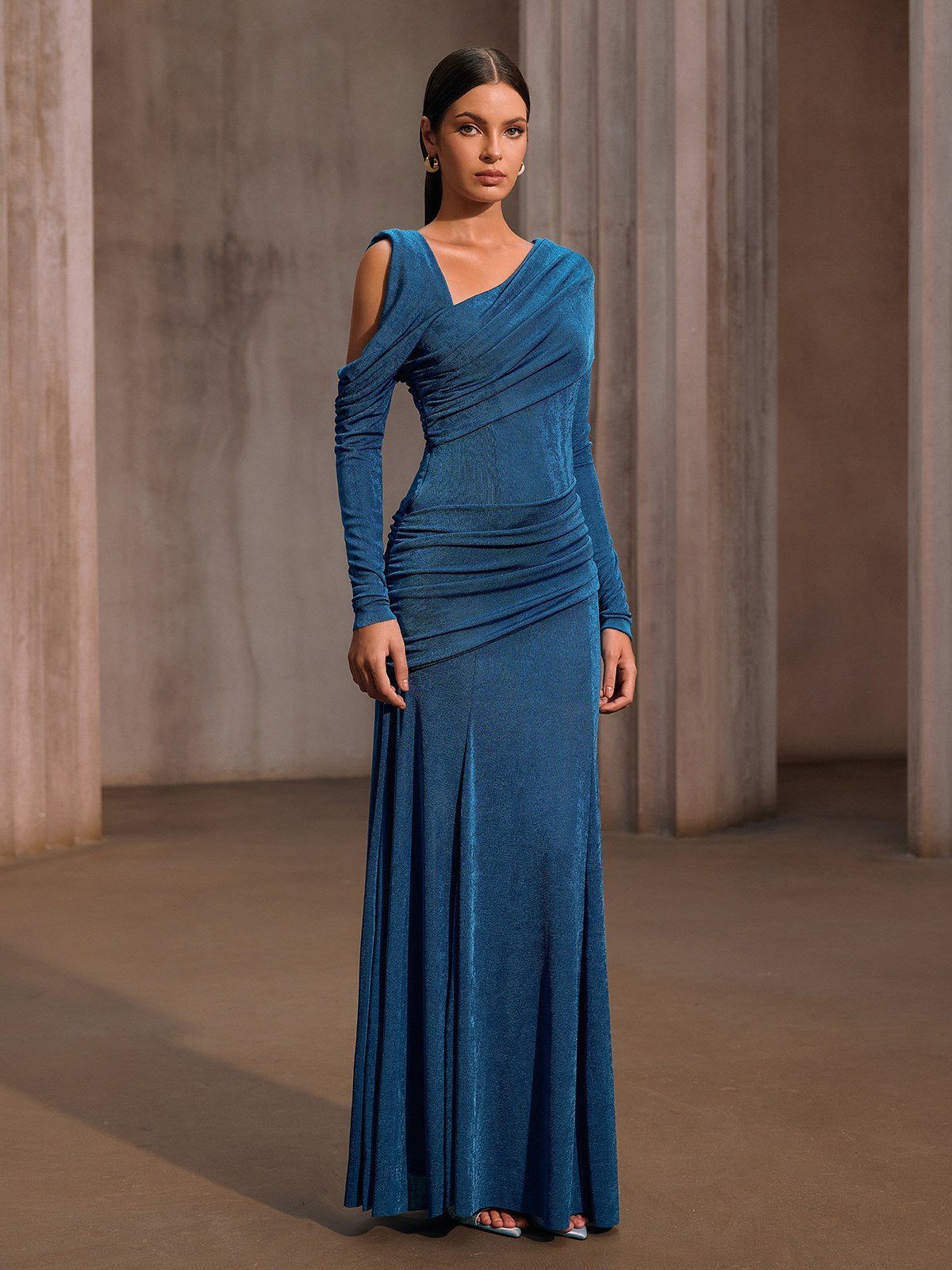 Xelyxan One Shoulder Ruched Maxi Dress - Image 5