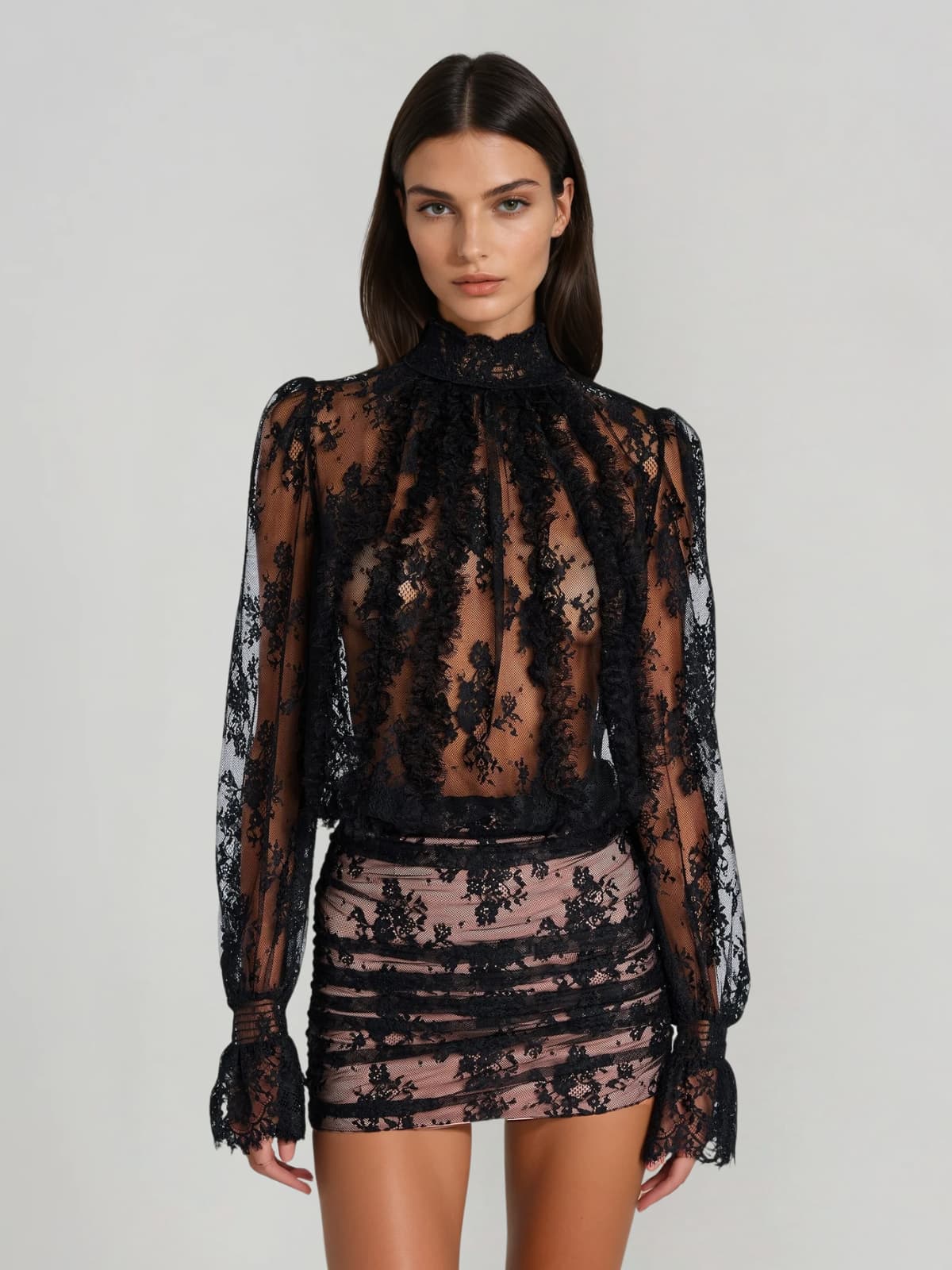Xoreth Open Back Lace Mini Dress In Black - Image 2