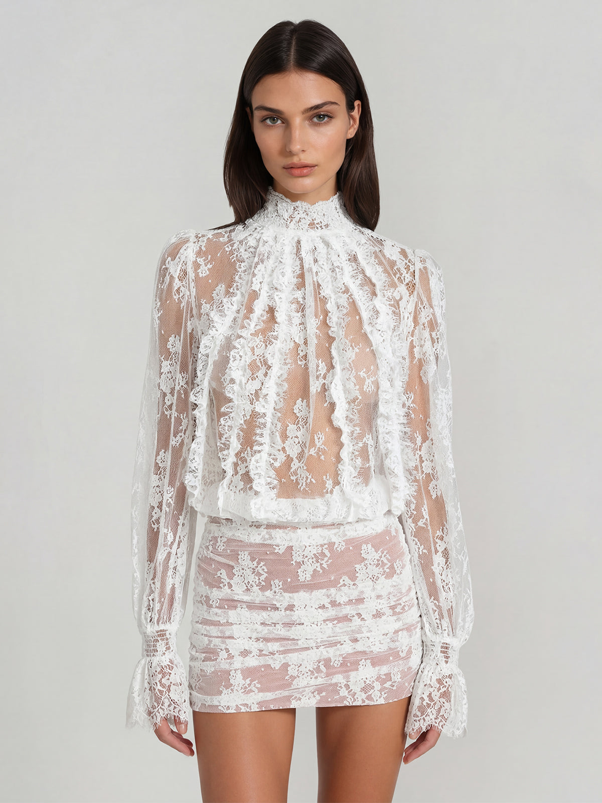 Xoreth Open Back Lace Mini Dress In White
