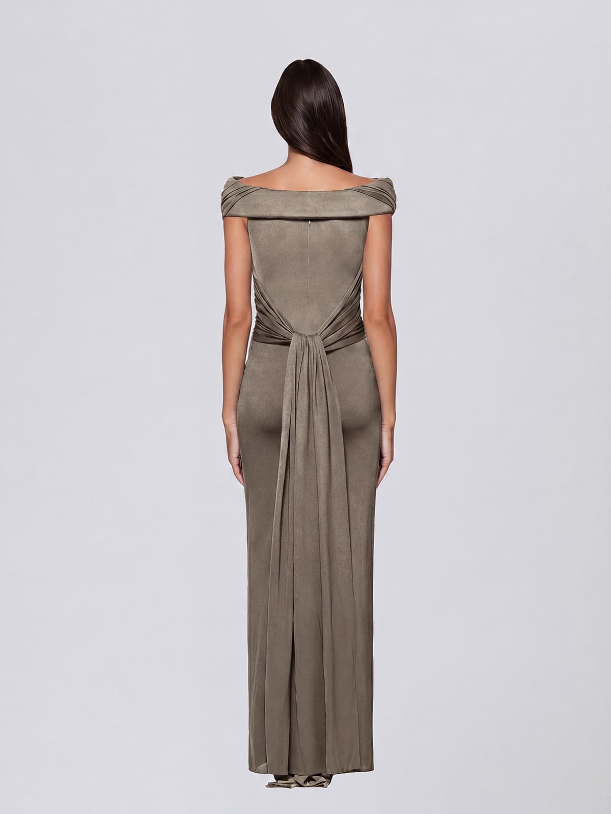 Zavelion Ruched Knit Maxi Dress In Khaki - Image 3