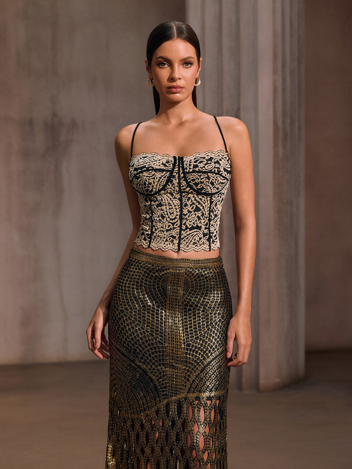 Zavixor Spaghetti Lace Corset Crop Top - Image 2