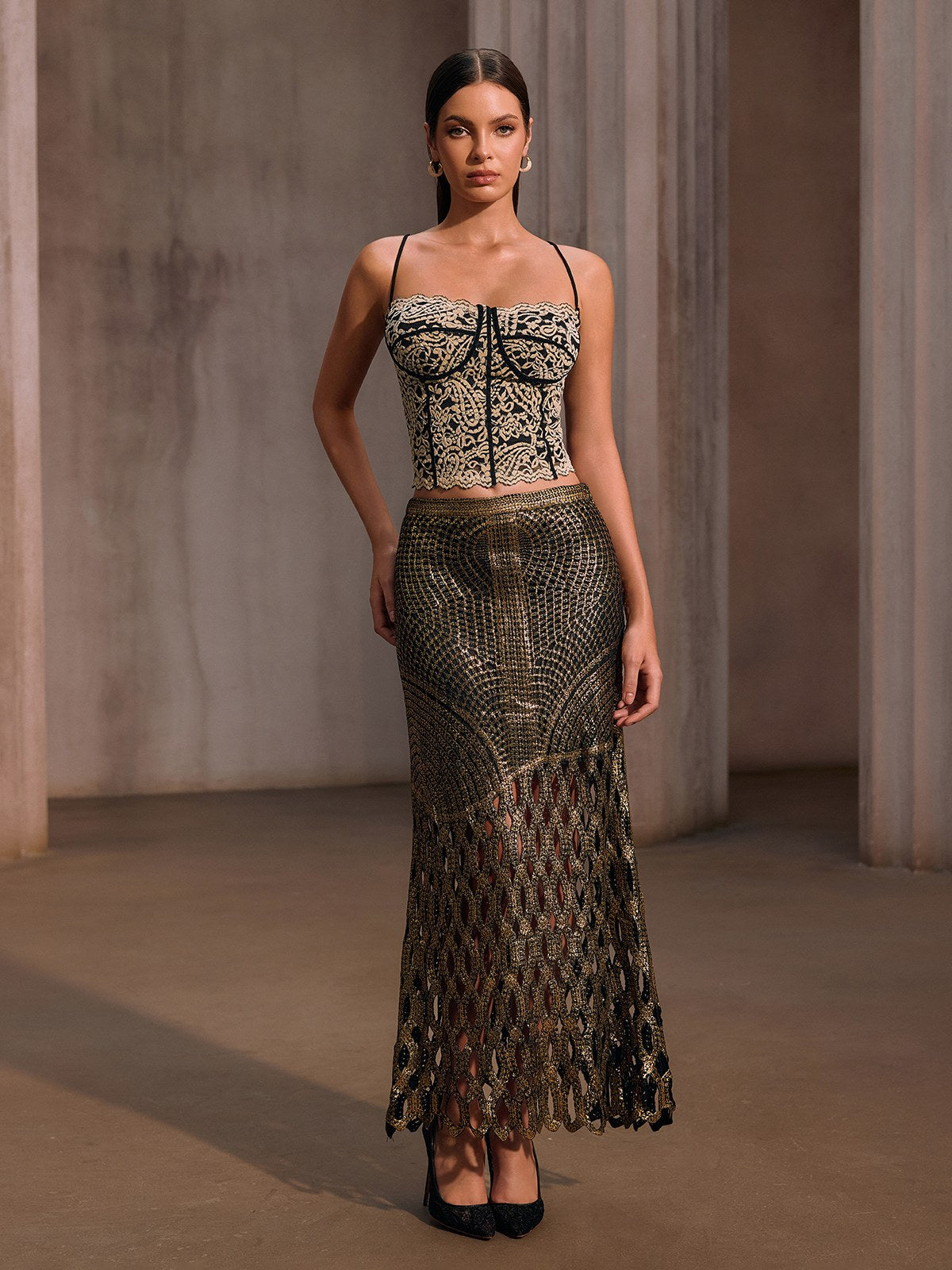 Zavixor Spaghetti Lace Corset Crop Top - Image 3