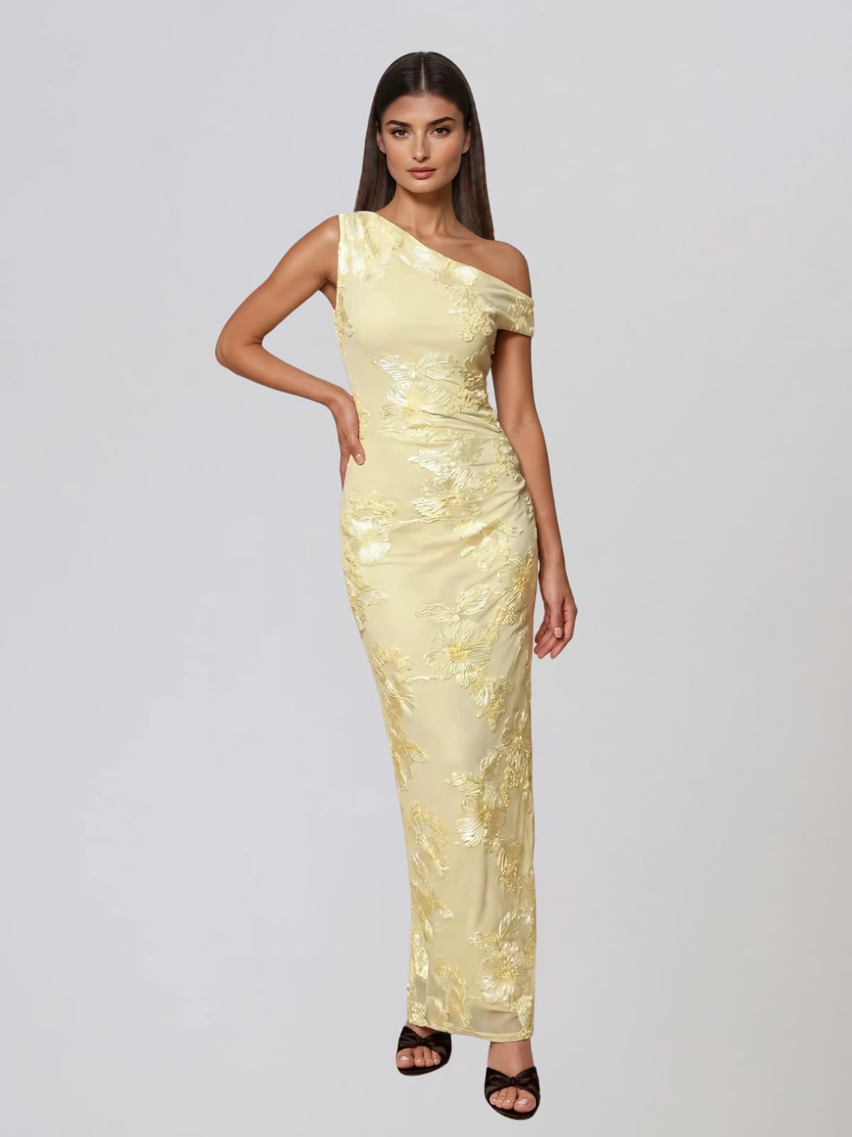 Zryne One Shoulder Flower Maxi Dress