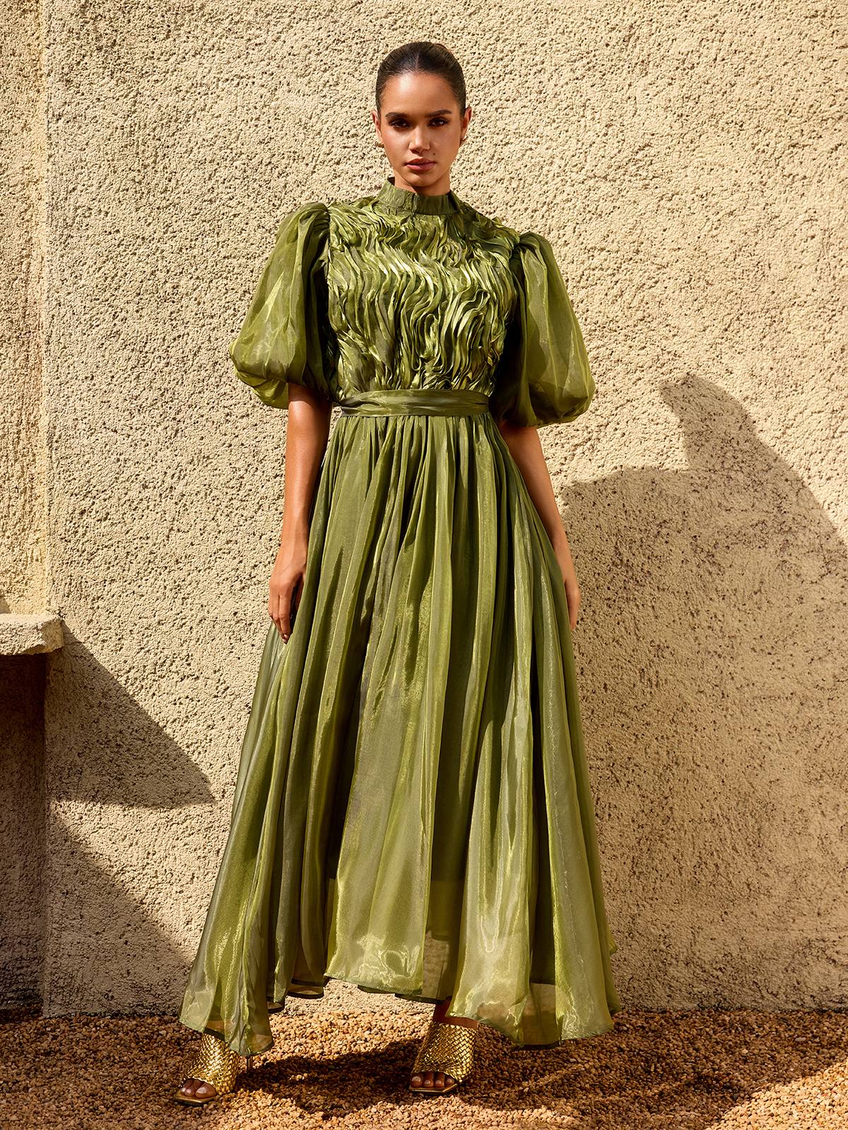 Zylarion Puff Sleeve Ruffle Maxi Dress