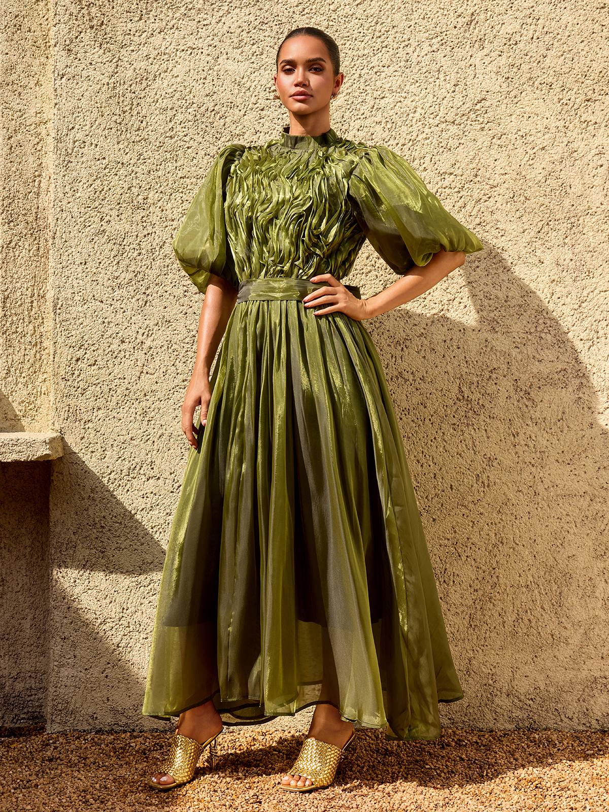 Zylarion Puff Sleeve Ruffle Maxi Dress - Image 3