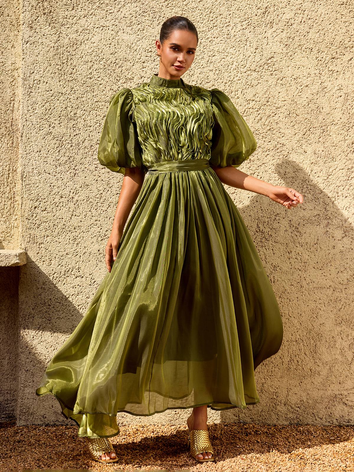 Zylarion Puff Sleeve Ruffle Maxi Dress - Image 4